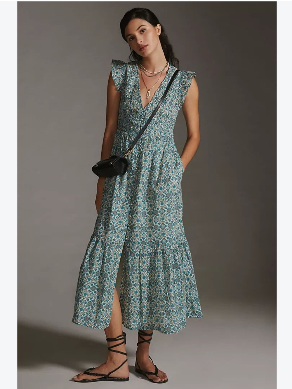 Anthropologie Peregrine Midi Dress Blue Printed size Medium